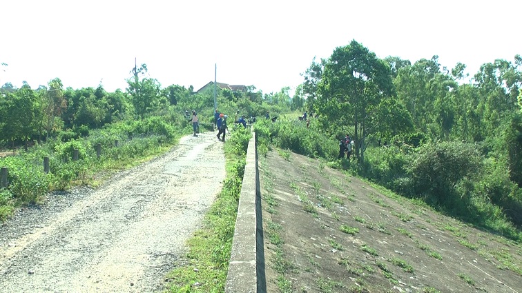 Bờ đập trông xanh - sạch - đẹp hơn từ những bàn tay của các đoàn viên áo xanh tình nguyện